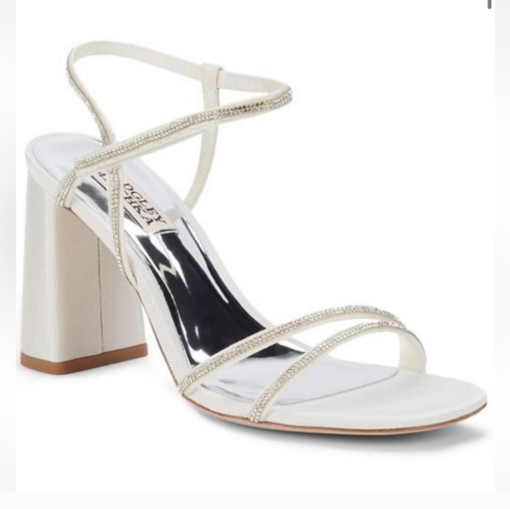BADGLEY MISCHKA Rebekah Metallic Block-Heel Sandals 11